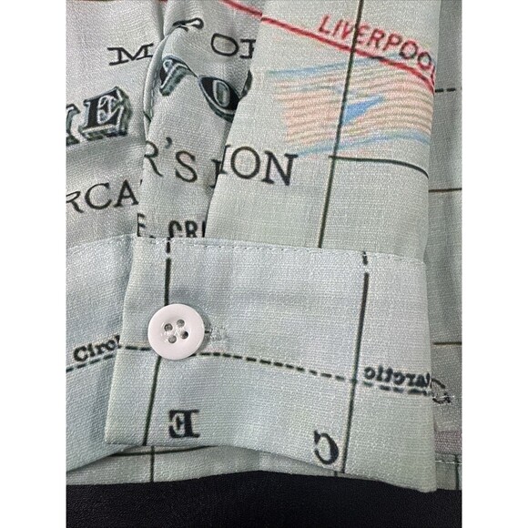 Miss Look Linen Button Down World Map Long Sleeve Blouse Women's Size Medium - Picture 8 of 11